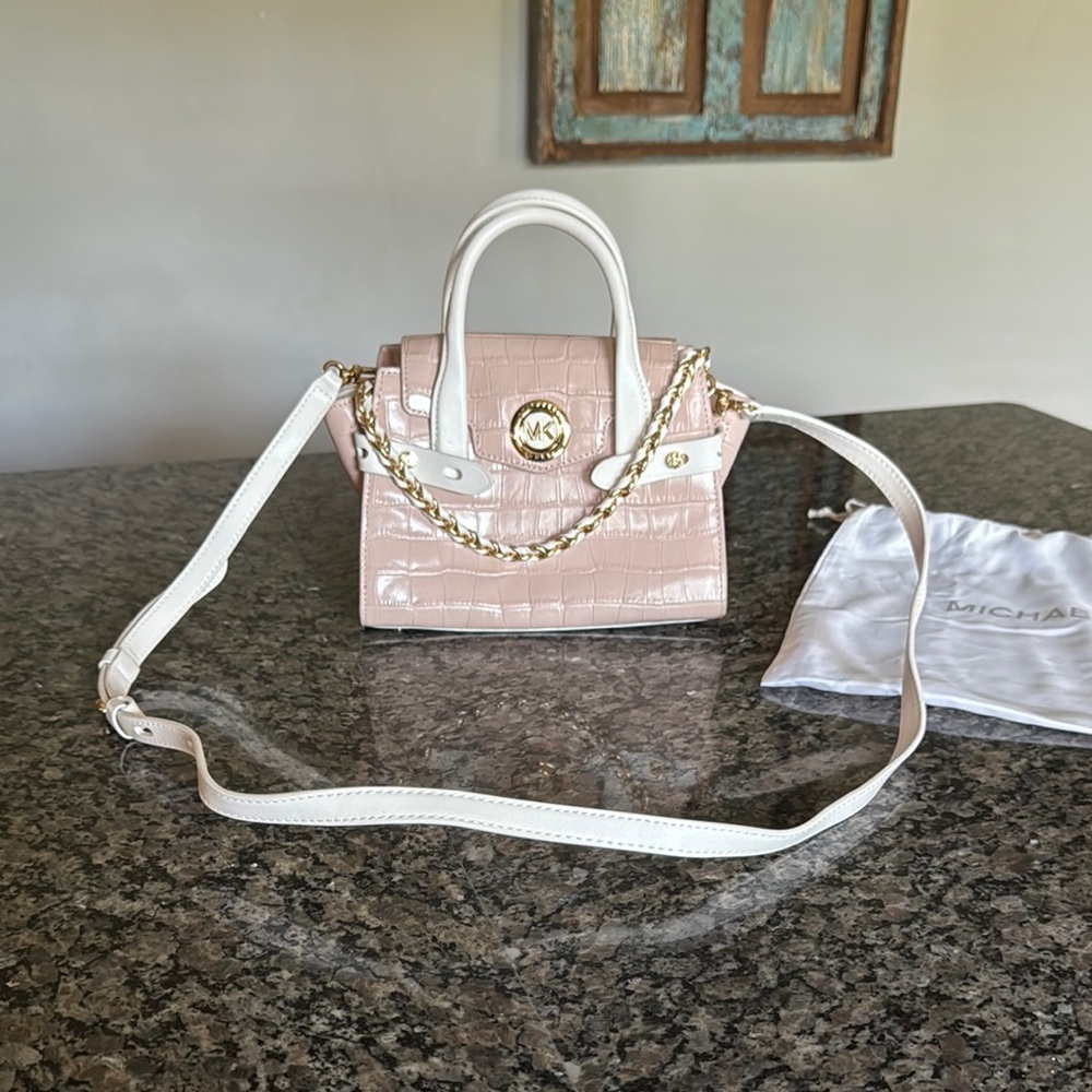 Michael Kors small Pink and Gold Satchel Chic Chain Detail & crossbody NWT - Picture 2 of 12